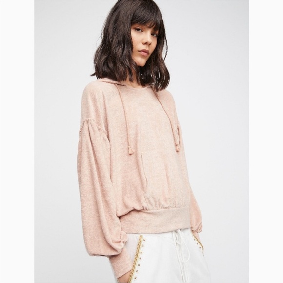 Free People Early Morning Balloon Sleeve Blush Hoodie - Picture 1 of 6